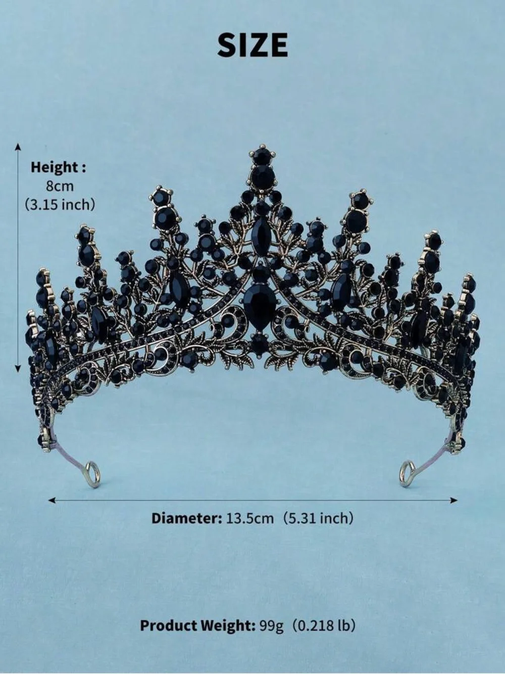Gold and Black Jeweled Tiara Crown - Elegant Women's Headpiece